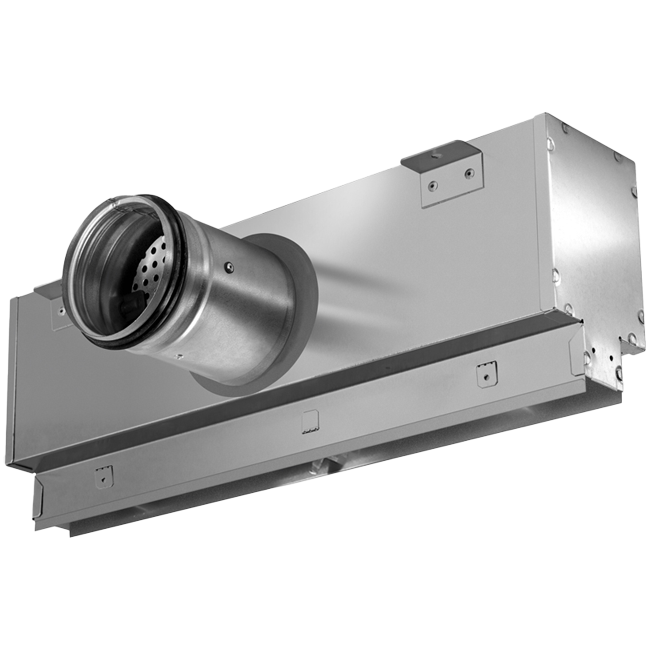 Lijnrooster aluminium met 1 instelbaar patroonblad – 500 mm – RAL 9016 + geïsoleerd plenum met luchtdebietregelklep
